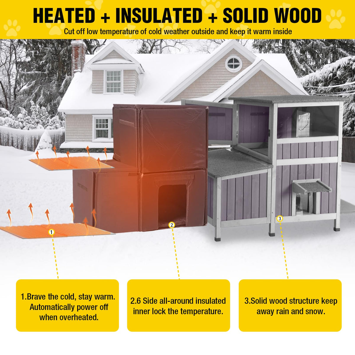 Heated Insulated Outdoor Cat House with Liner S81547