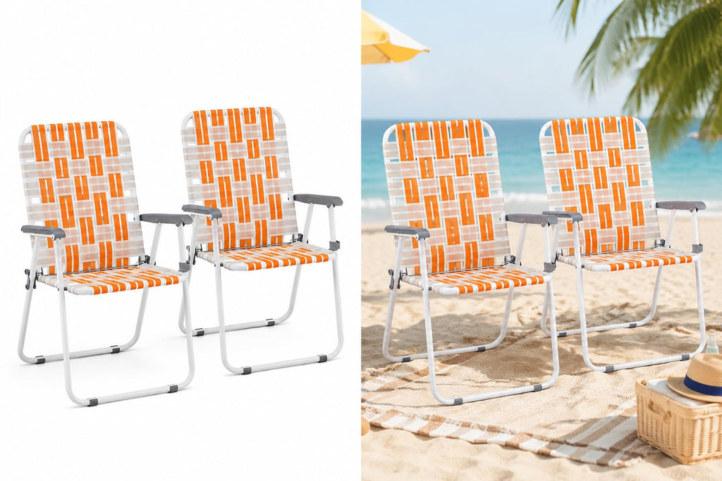 Webbed Foldable Metal Patio Chairs Set of 2 B8310
