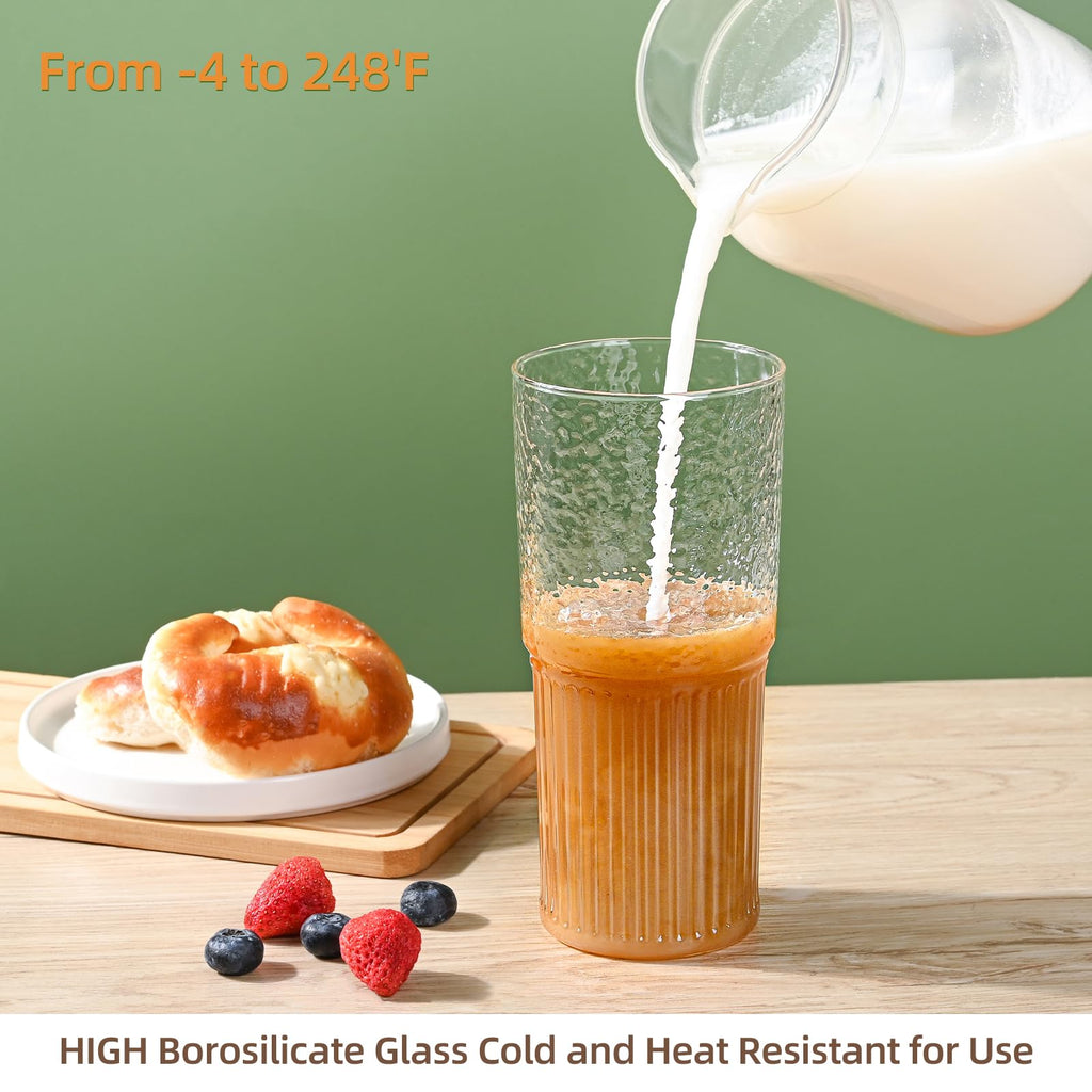 20 oz Glass Cups with Lids and Straws W4153