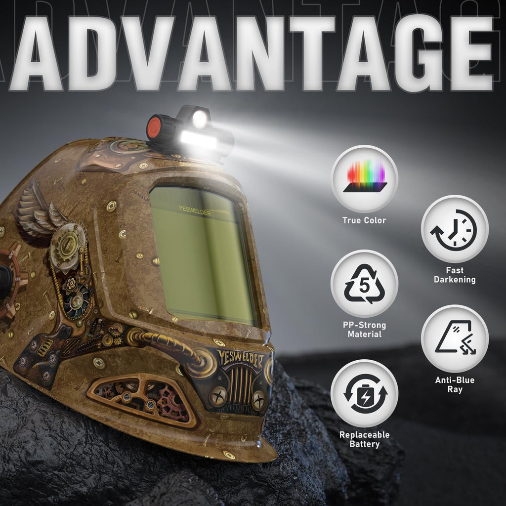 Auto-Darkening Welding Helmet with USB LED Work Light H51399