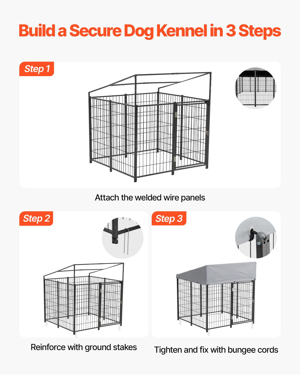 Outdoor Dog Kennel with UV-Resistant & Waterproof Roof Cover J823799