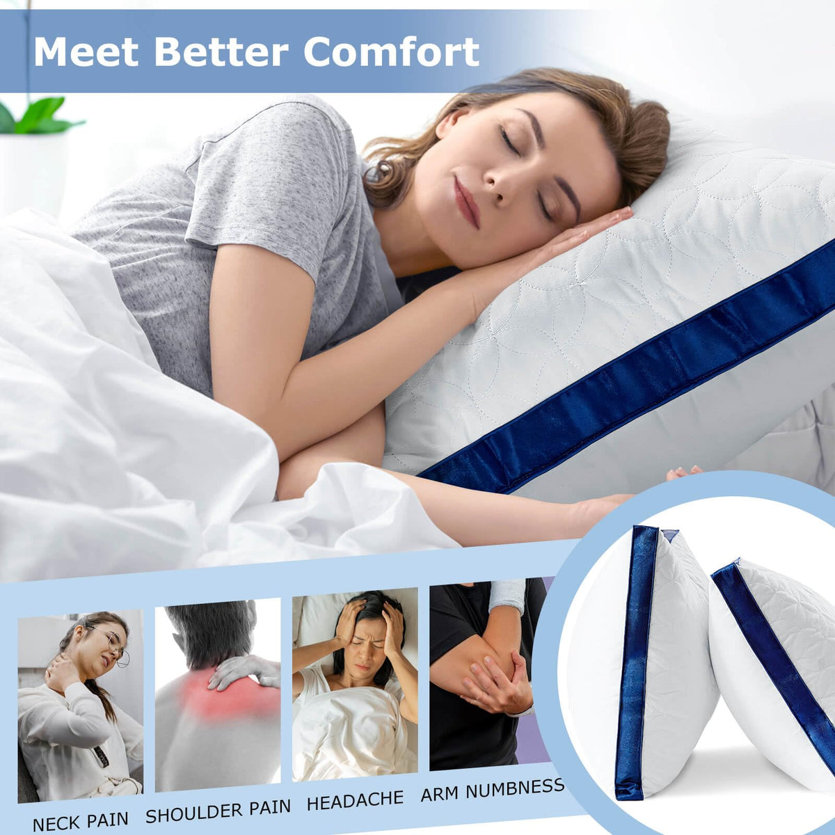 King Size Set of 2 Cooling Breathable Down Alternative Pillows X35364