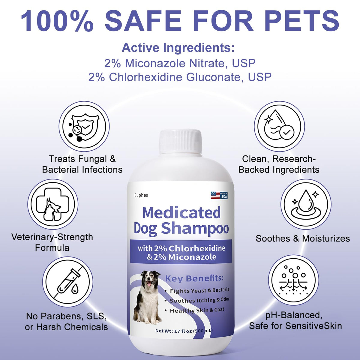 Medicated Dog Shampoo with 2% Miconazole & 2% Chlorhexidine 17 oz O589