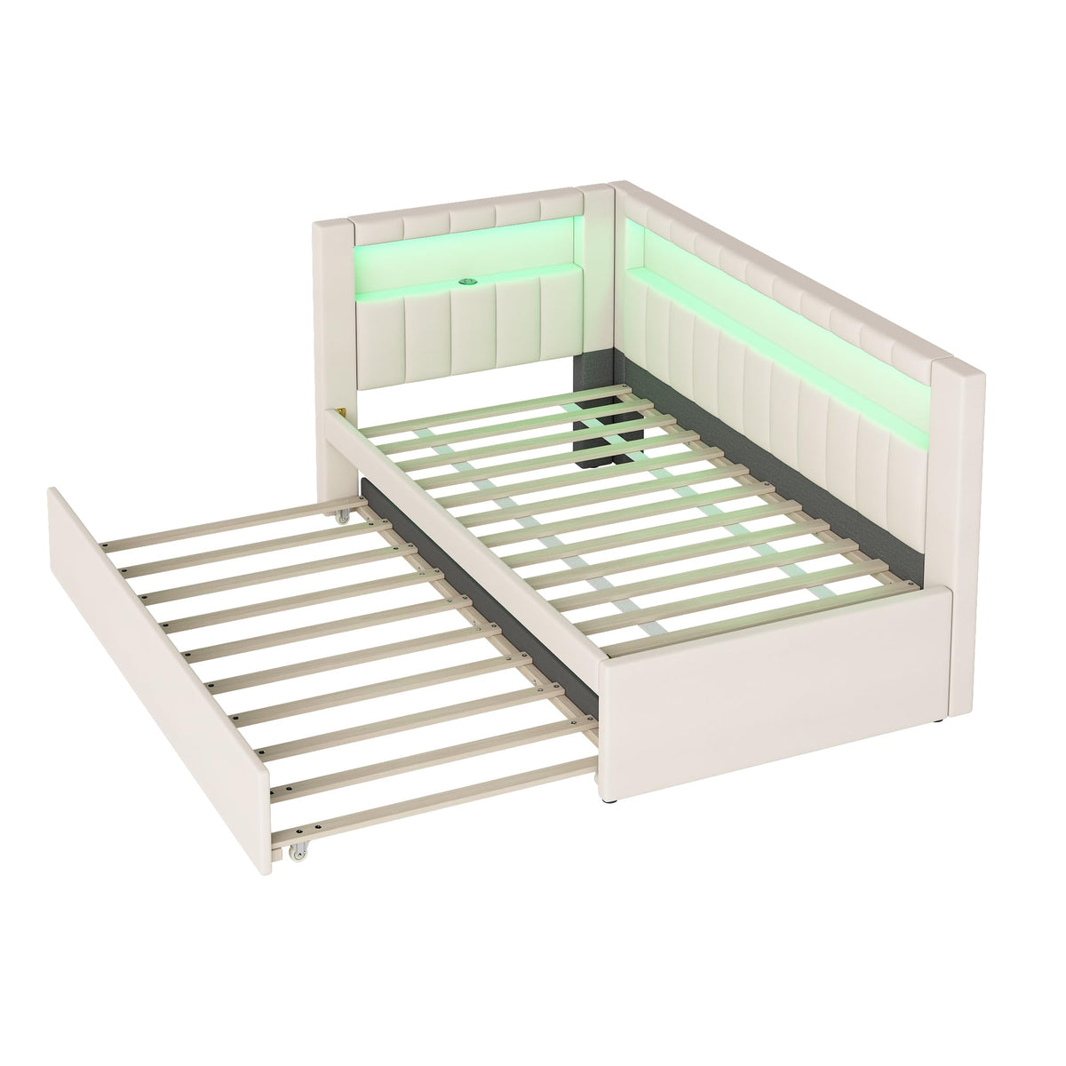 White Twin Size Upholstered Daybed with Trundle and USB Ports W939373