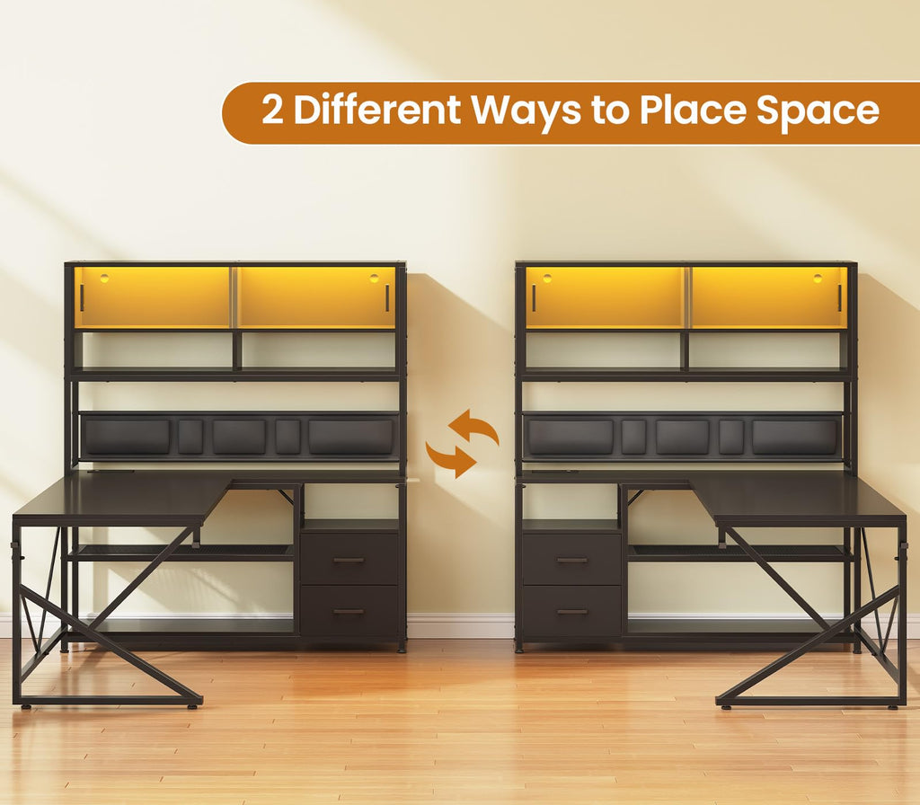 L Shaped Gaming Desk with 2 Drawer H37781