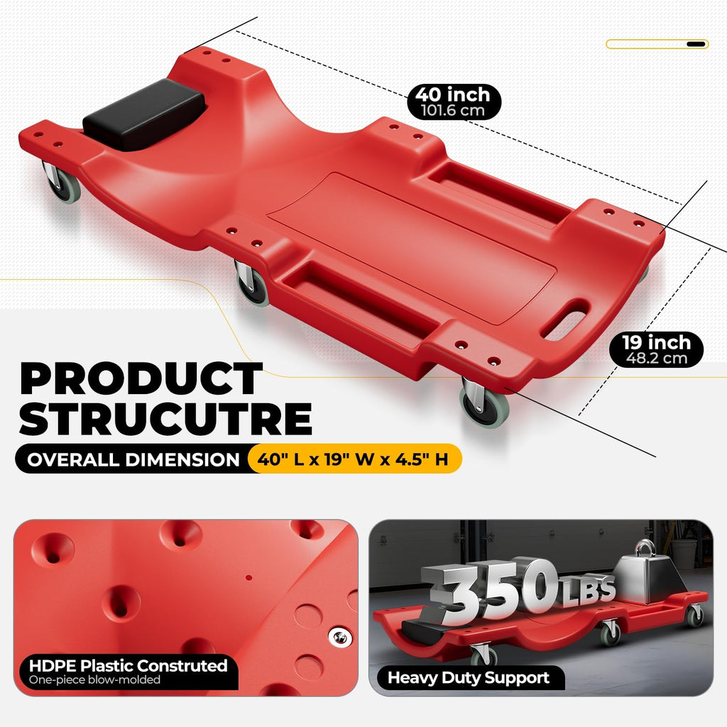 40 in Low-Profile Rolling Mechanic Creeper, Red G6597
