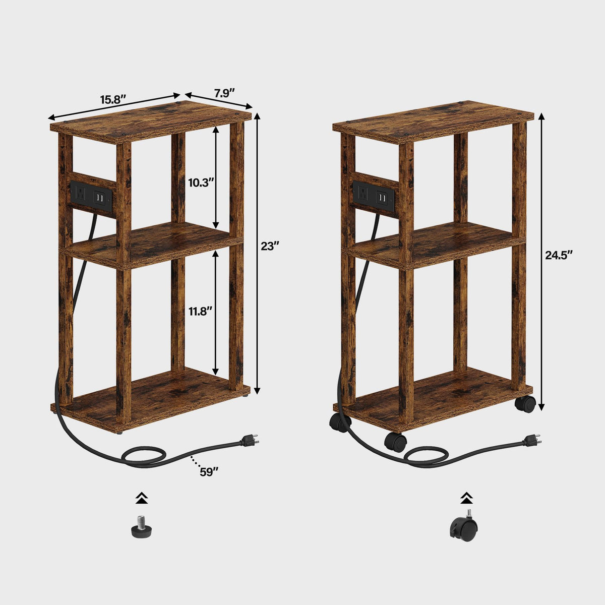 Small Narrow Side Table with Charging Station W217