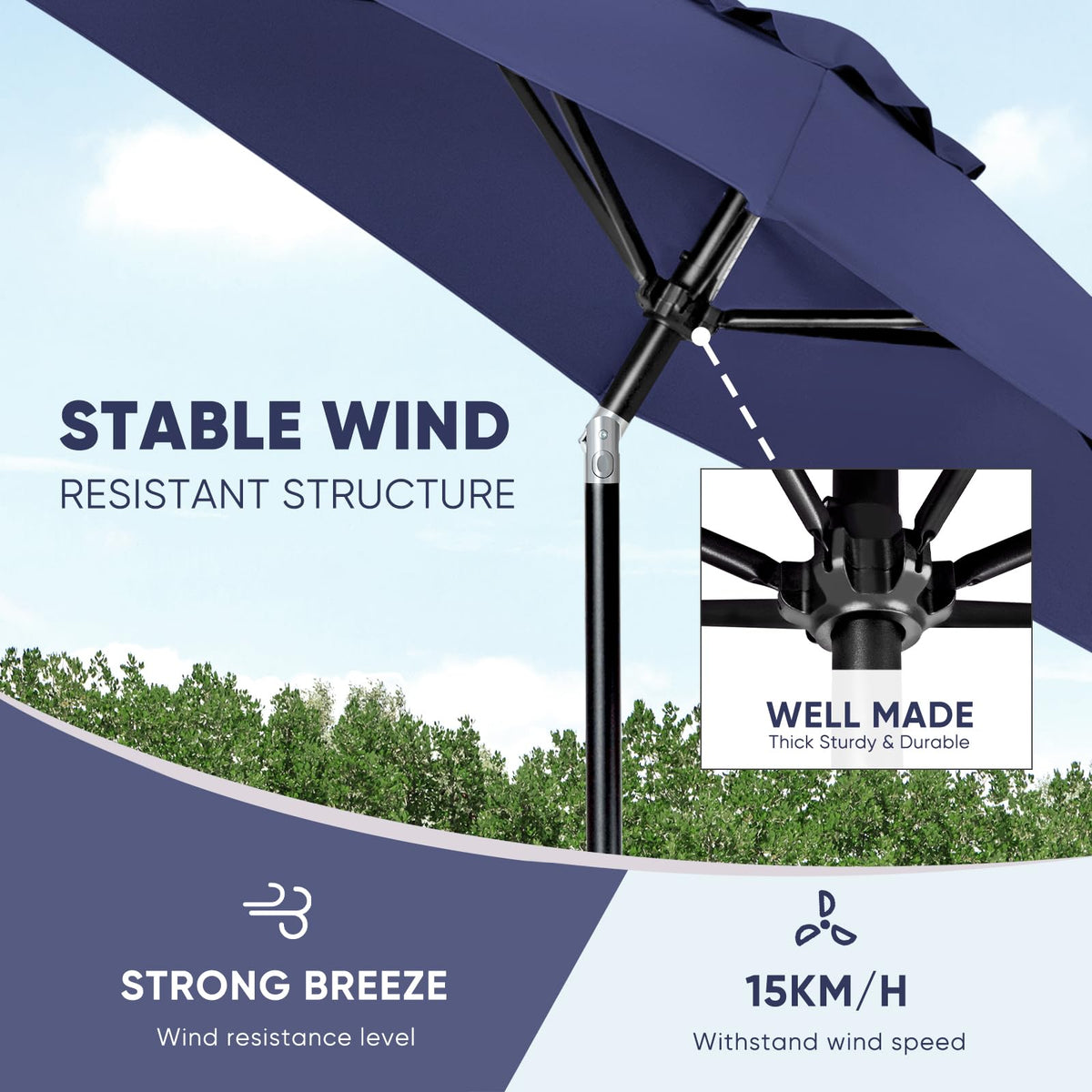 Patio Market Outdoor Table Umbrella with Push Button Tilt and Crank B854893