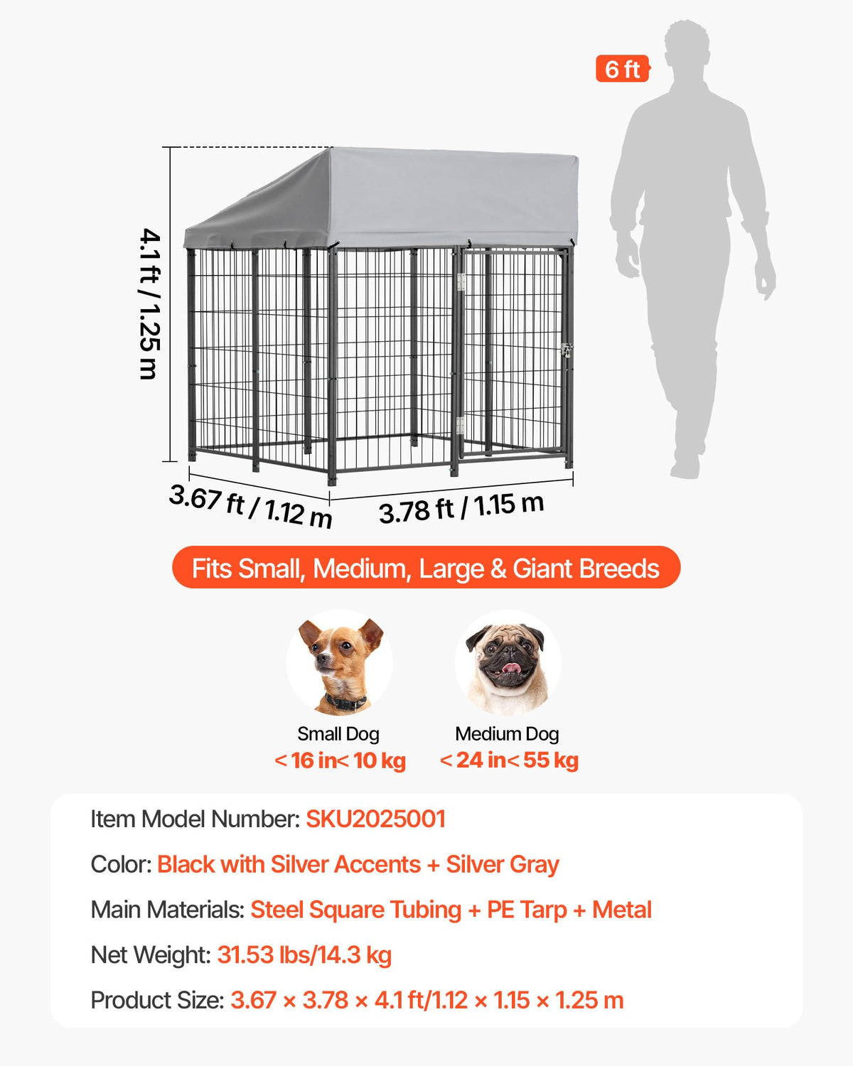 Outdoor Dog Kennel with UV-Resistant & Waterproof Roof Cover J823799
