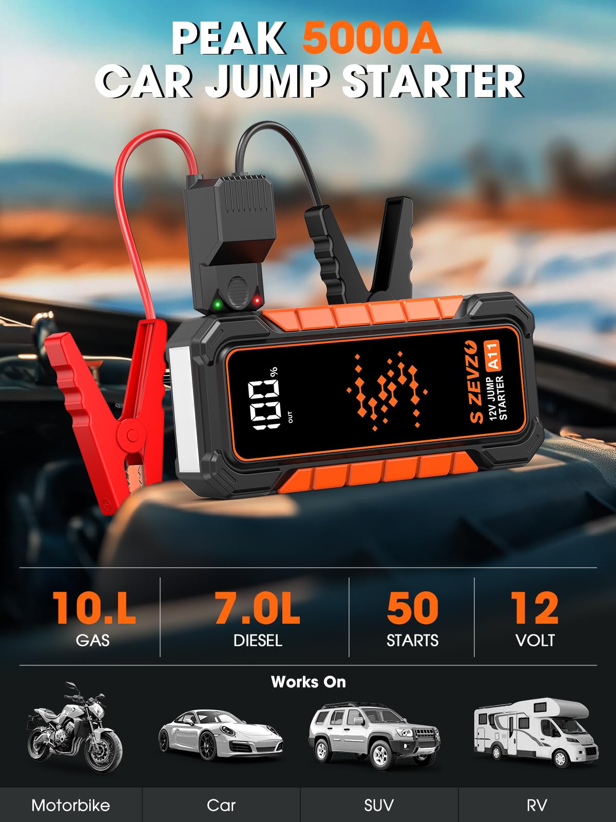 5000A Portable 12V Lithium Jump Starter with USB Charger W87424