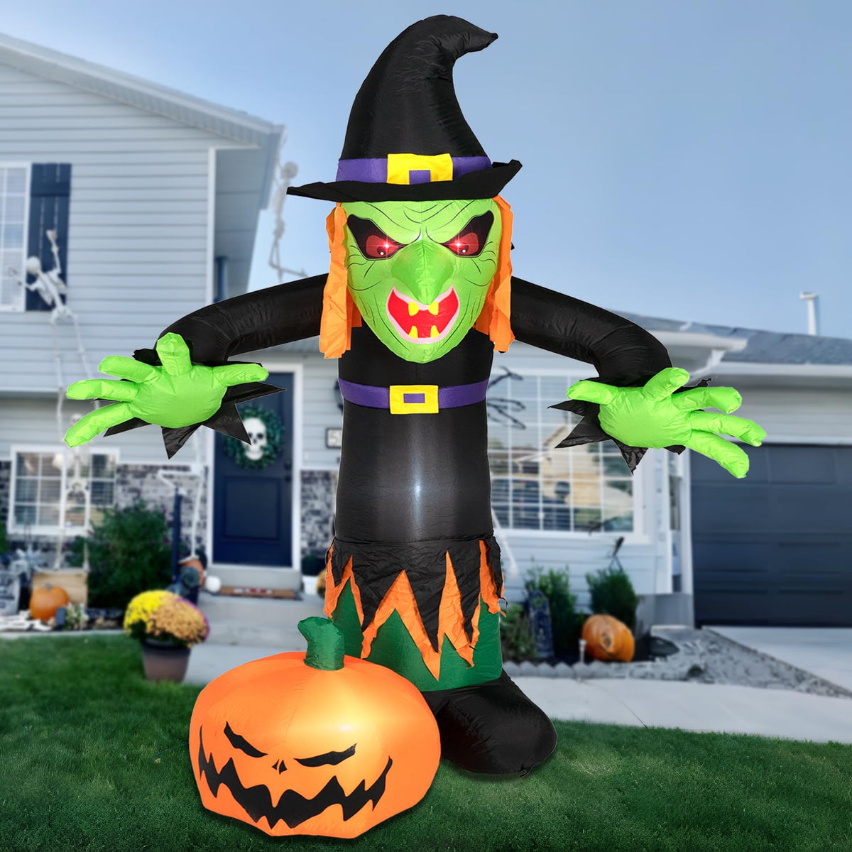 8FT Inflatable Witch Decorations with LED Lights G93316