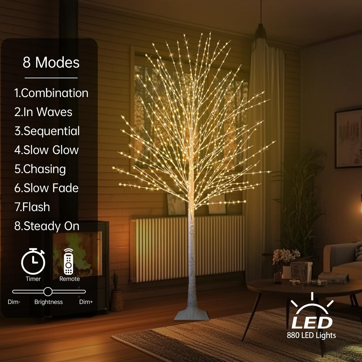 6FT Lighted Birch Tree with 880 LED Lights L67901