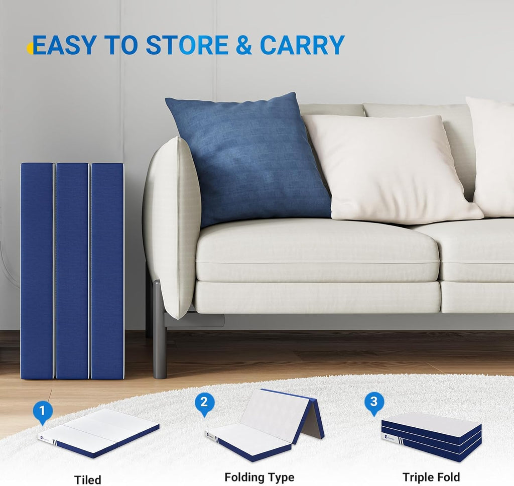 4 Inch Tri-Fold Memory Foam Mattress Topper Q9033