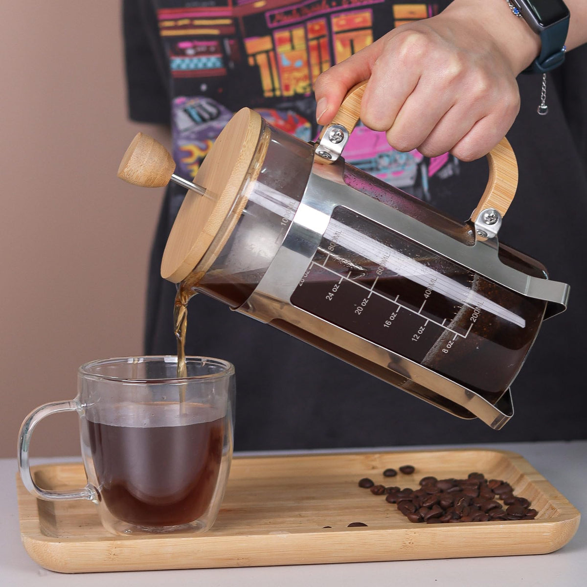 34 oz French Press Coffee Maker with Bamboo Lid N357124