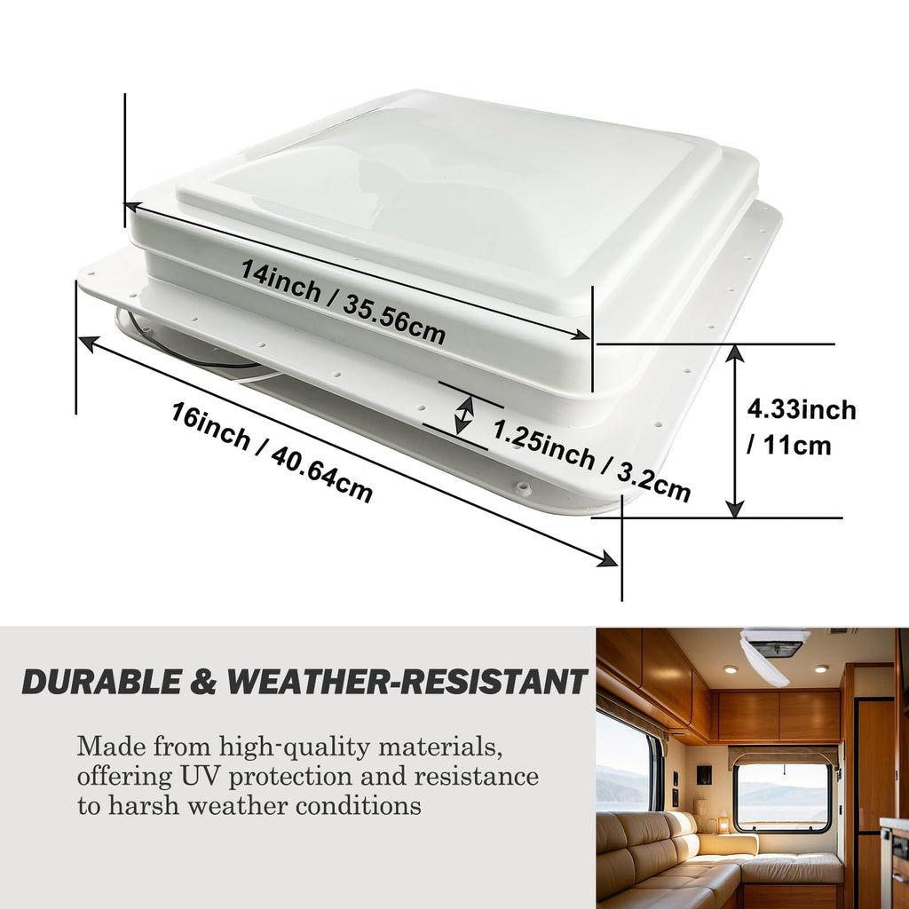 14" RV Roof Vent with 12V Fan, White W75634
