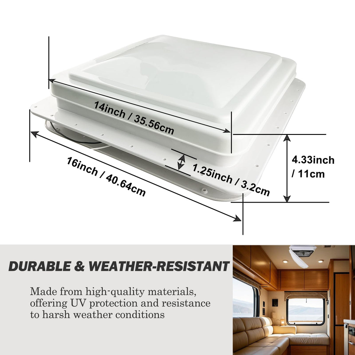 14" RV Roof Vent with 12V Fan, White W75634
