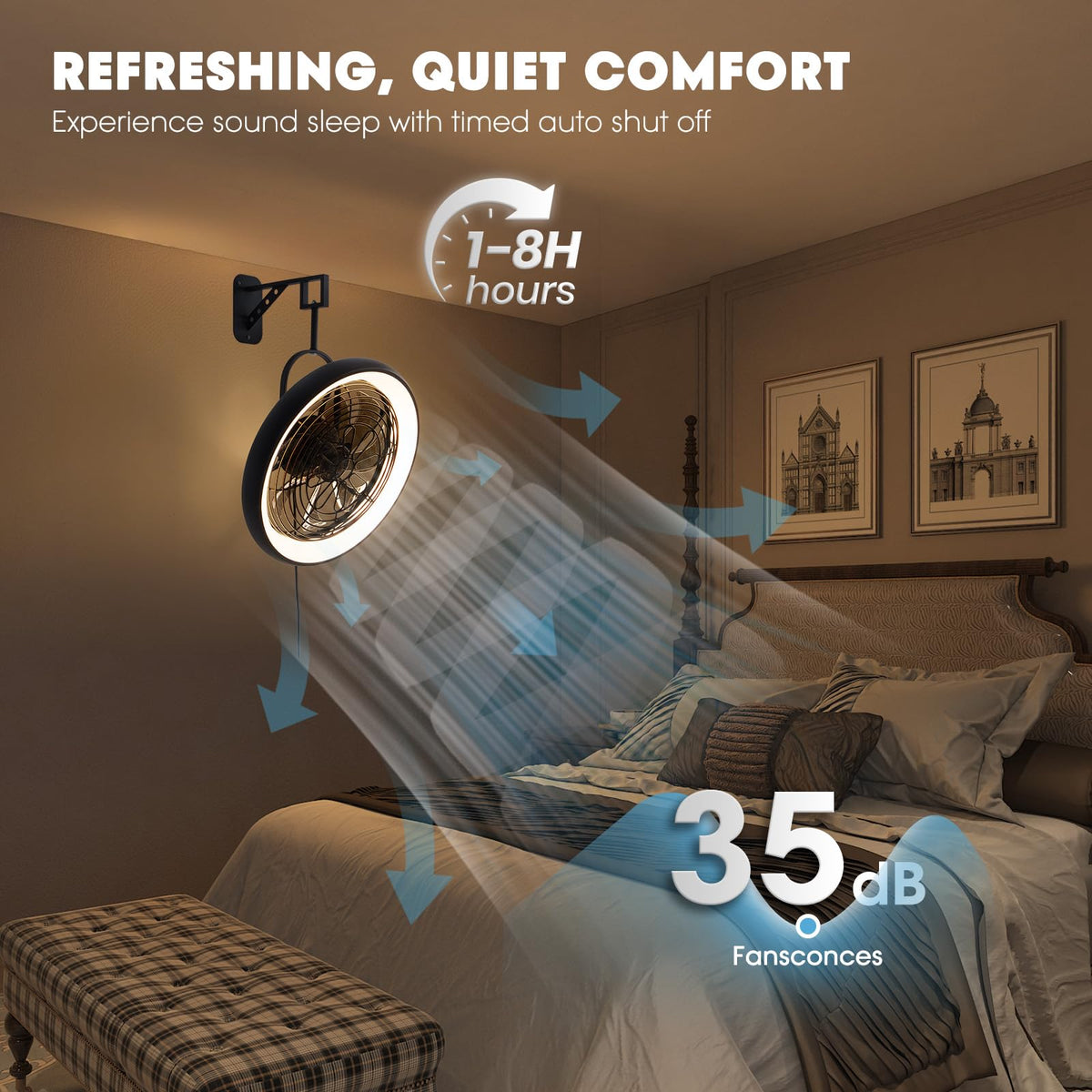 Wall Mounted Fan with Lights, 20” 6 Speeds Reversible Dimmable O6112