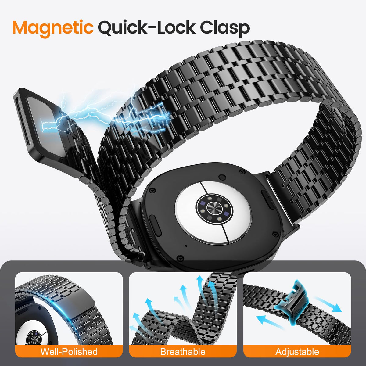 Magnetic Metal Band for Galaxy Watch 9 8 40mm 44mm/8 Classic 46mm I715876