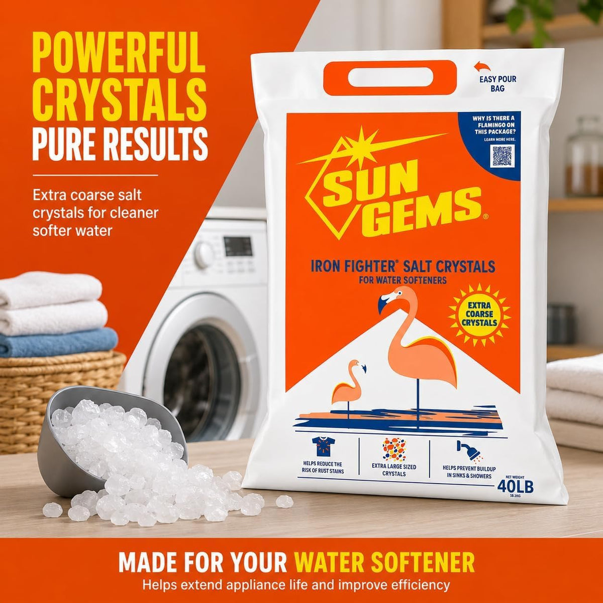 Water Softener Salt Crystals 40 lb Extra Coarse G9187