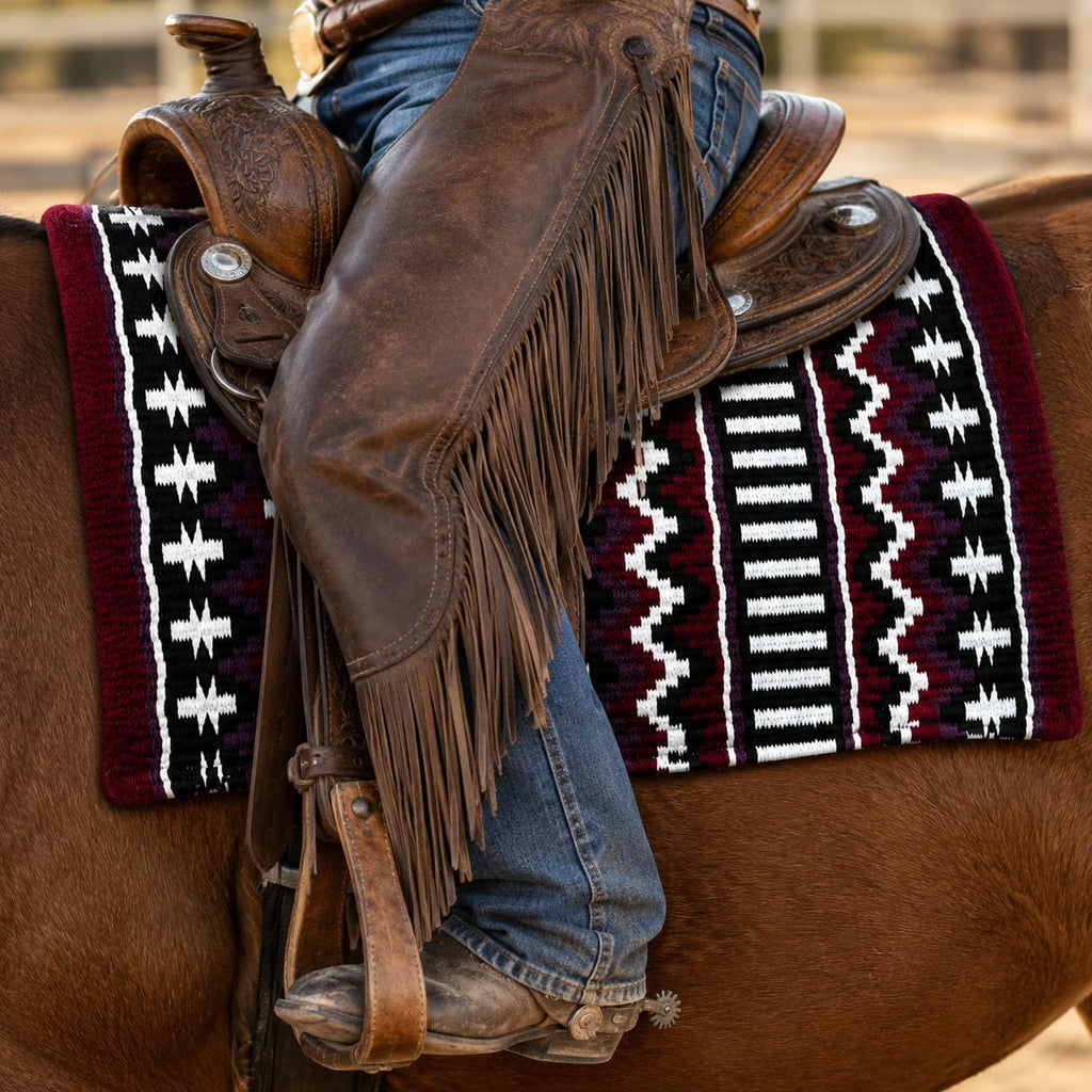 Burgundy Black White Tribal Horse Saddle Pad K619860