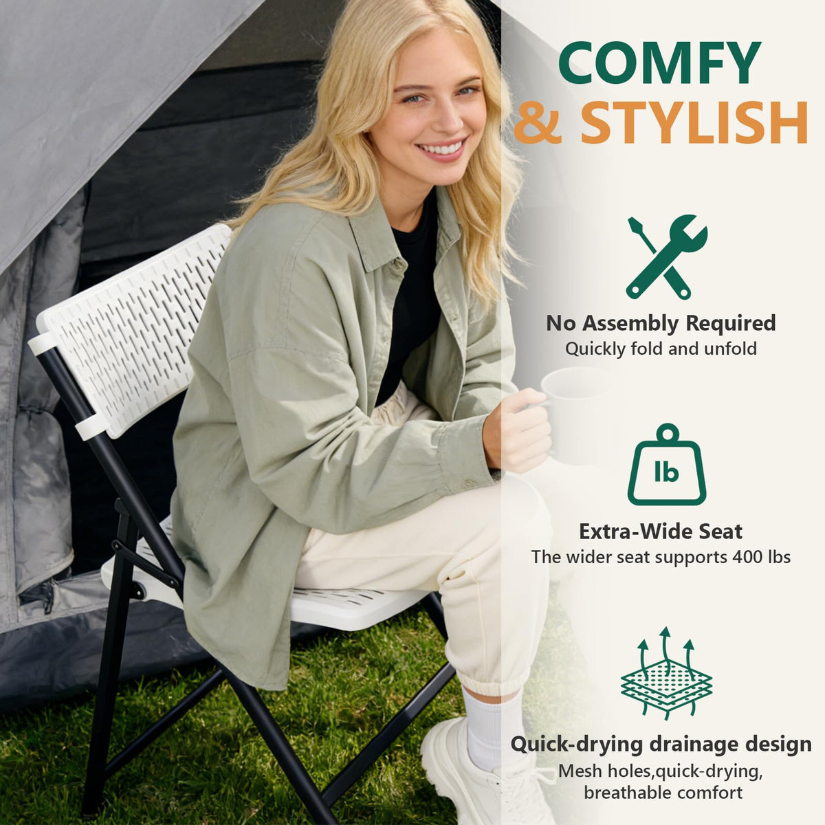 White 4-Pack Folding Chairs with Steel Frame X59535