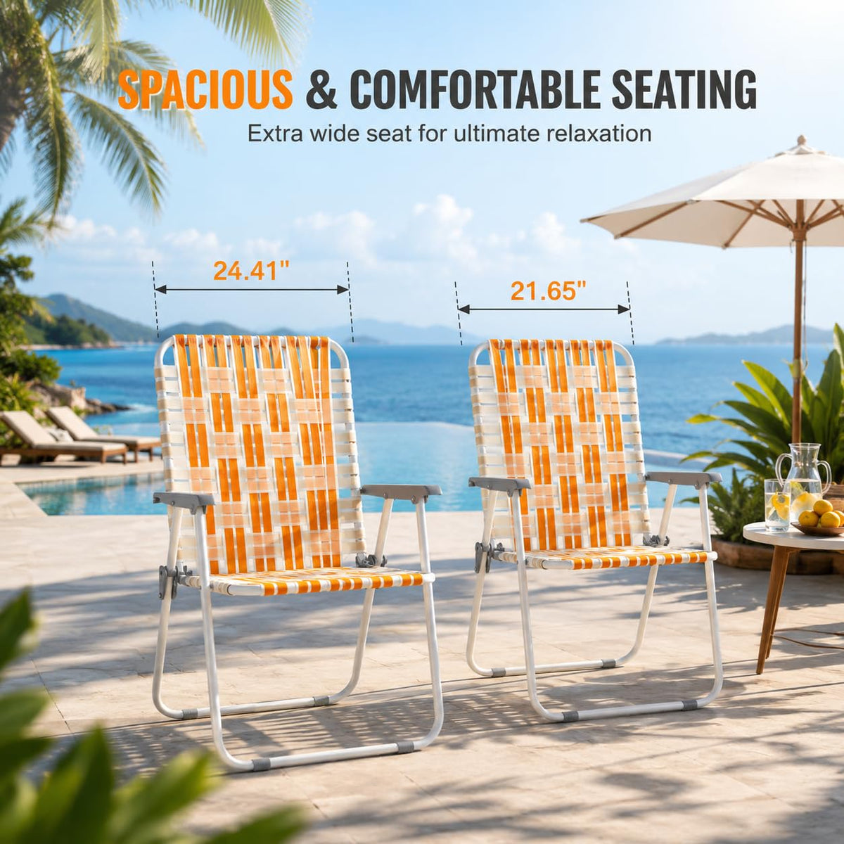 Webbed Foldable Metal Patio Chairs Set of 2 B8310