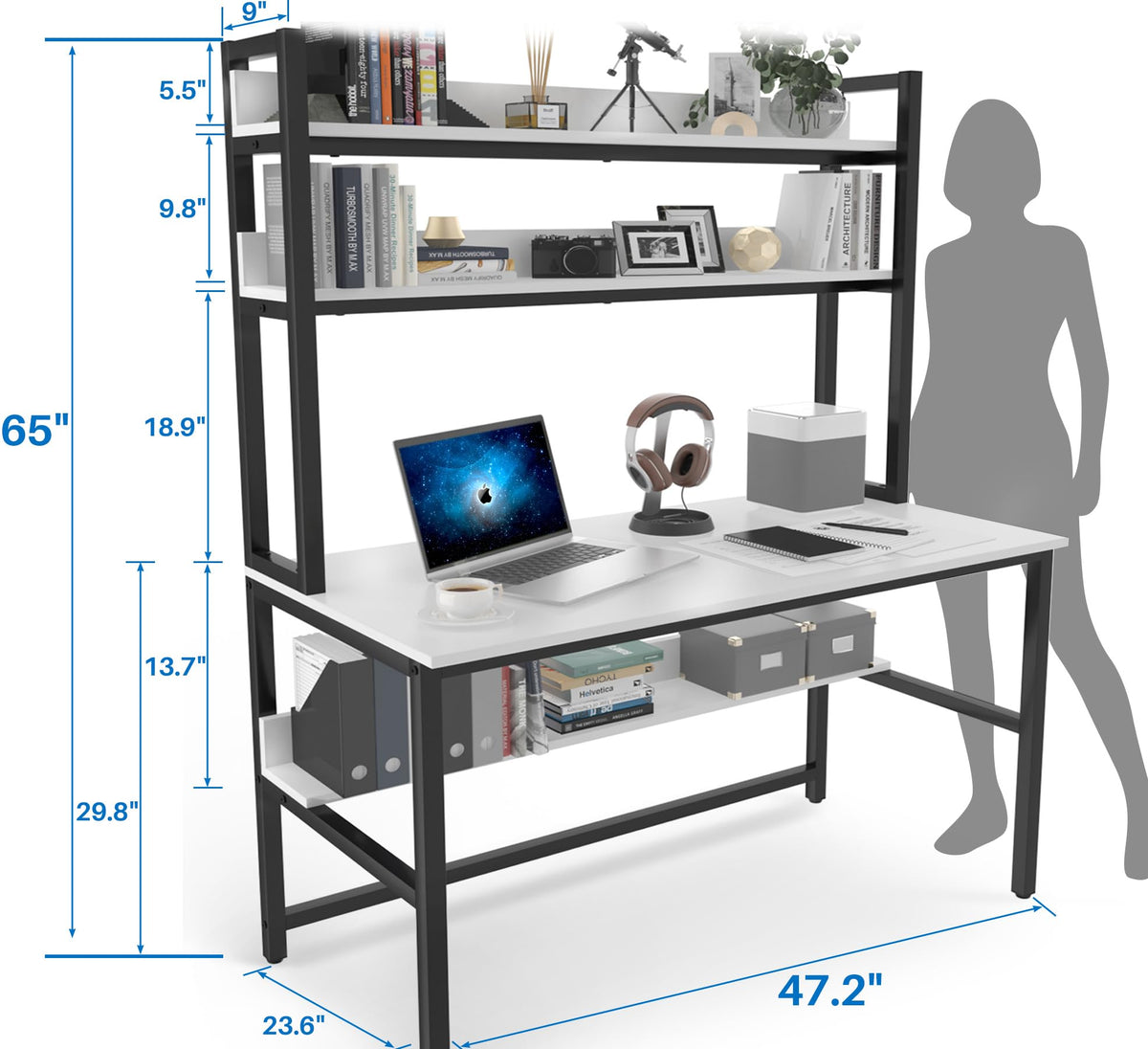White Computer Desk with Hutch and Shelves C688