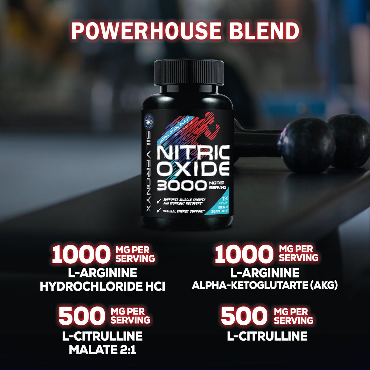 Nitric Oxide Supplement 3000mg Blend L-Arginine & L-Citrulline 120 Capsules S43326