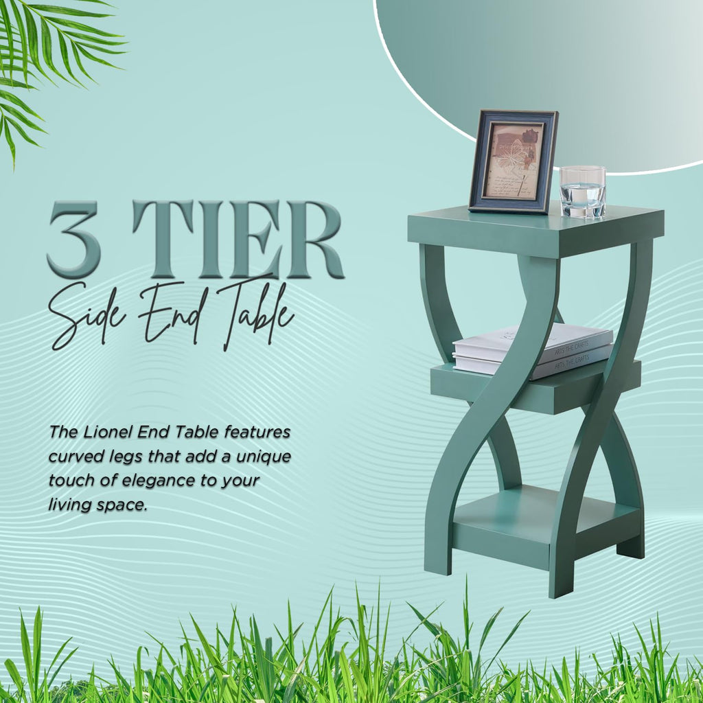 3-Tier Twisted Wood End Table with Open Storage Shelves O381