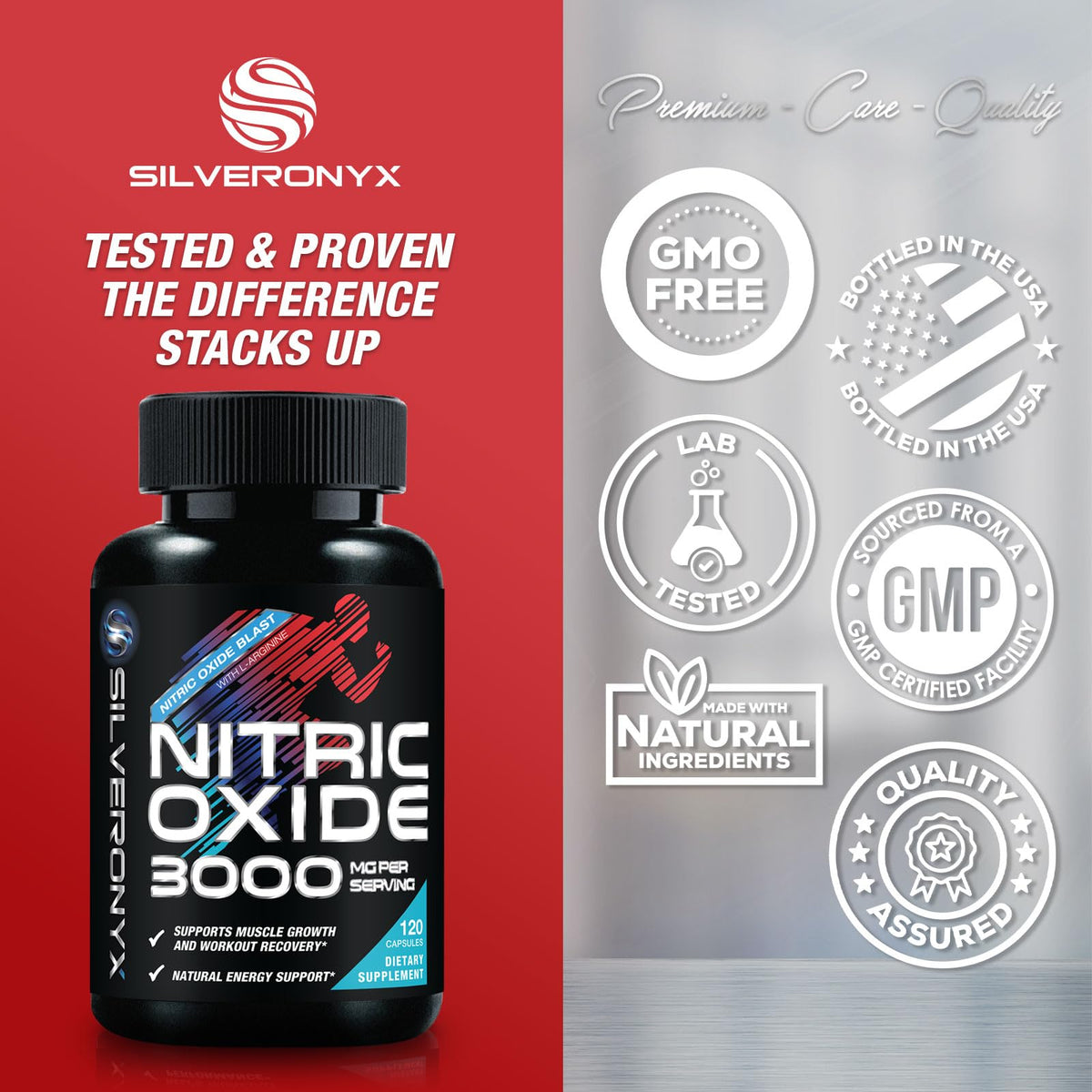 Nitric Oxide Supplement 3000mg Blend L-Arginine & L-Citrulline 120 Capsules S43326