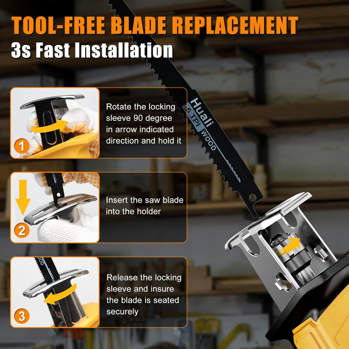 Cordless Reciprocating Saw with 4 Saw Blades Z545