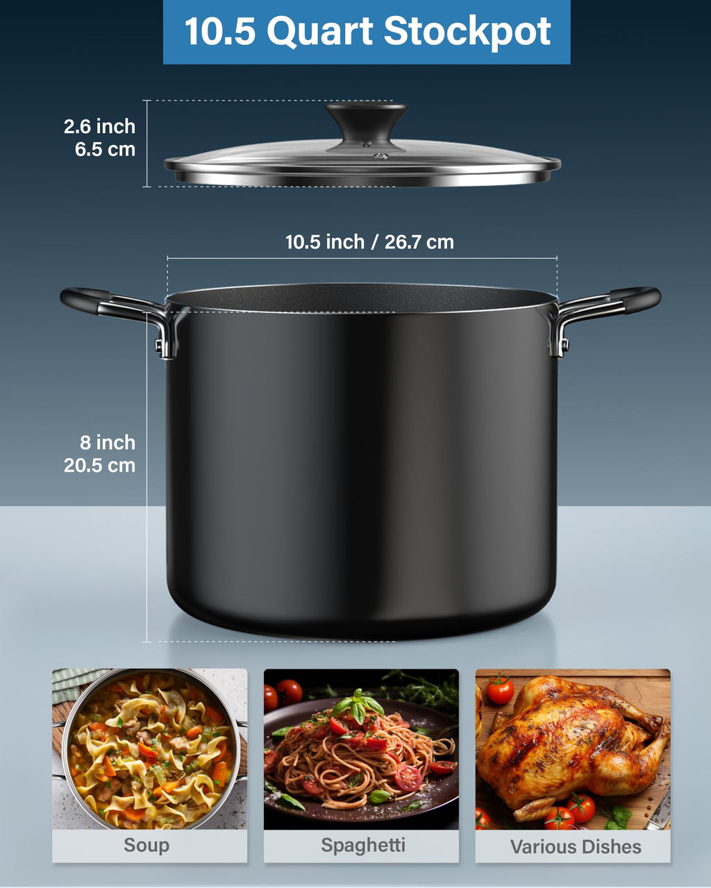 10.5 Quart Non Stick Stock Pot with Lid Q698