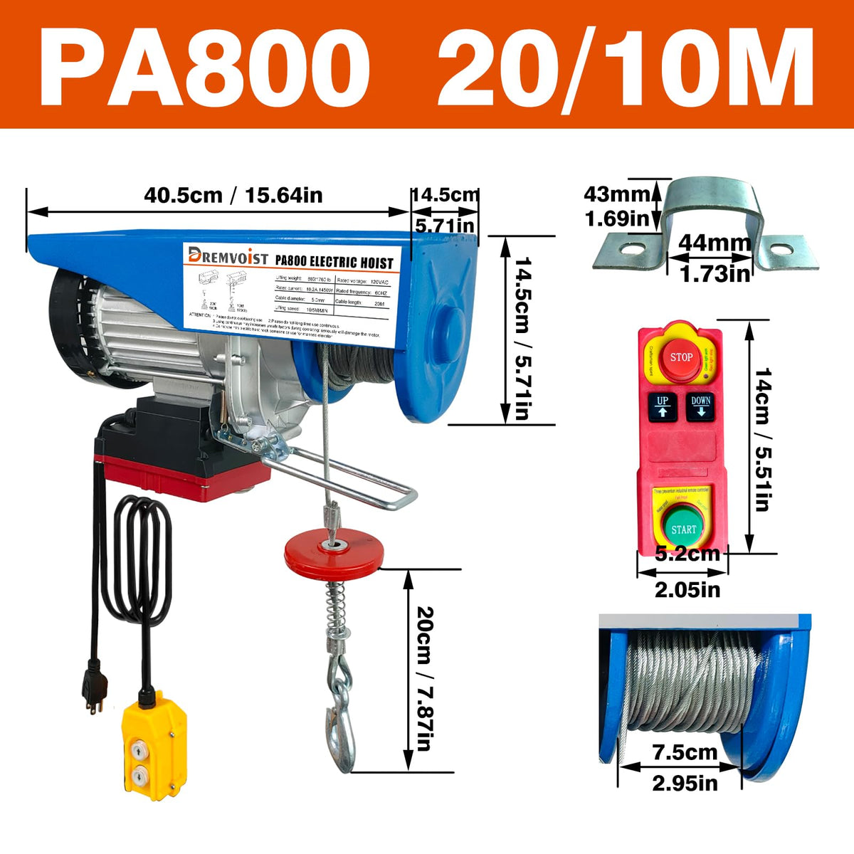 Electric Hoist 110V 1760 LBS with Remote Control L88996