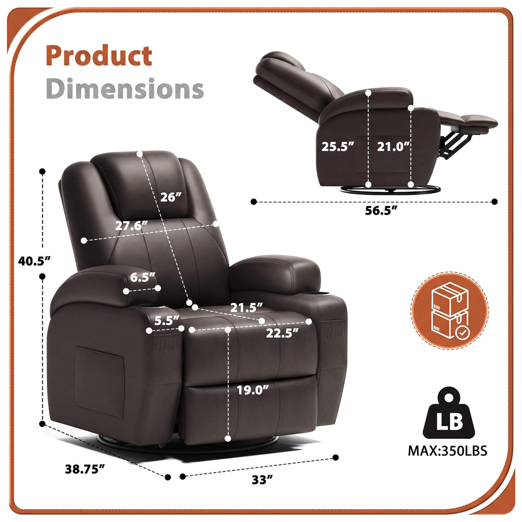 Swivel Rocker Recliner Chair with Vibration Massage R166