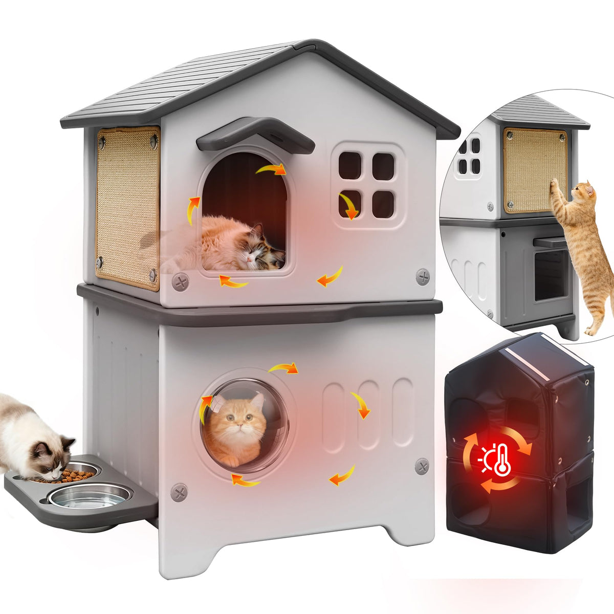 Insulated Outdoor Plastic Cat House with Cat Bowls V295269
