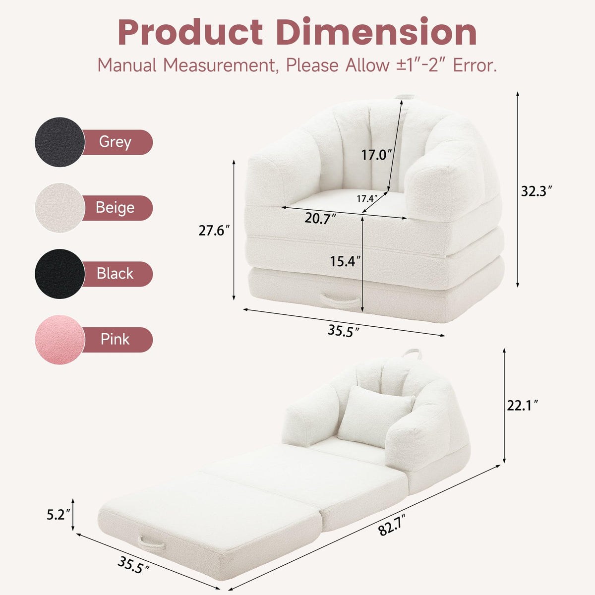 Beige 2 in 1 Convertible Sleeper Sofa Bed V1463