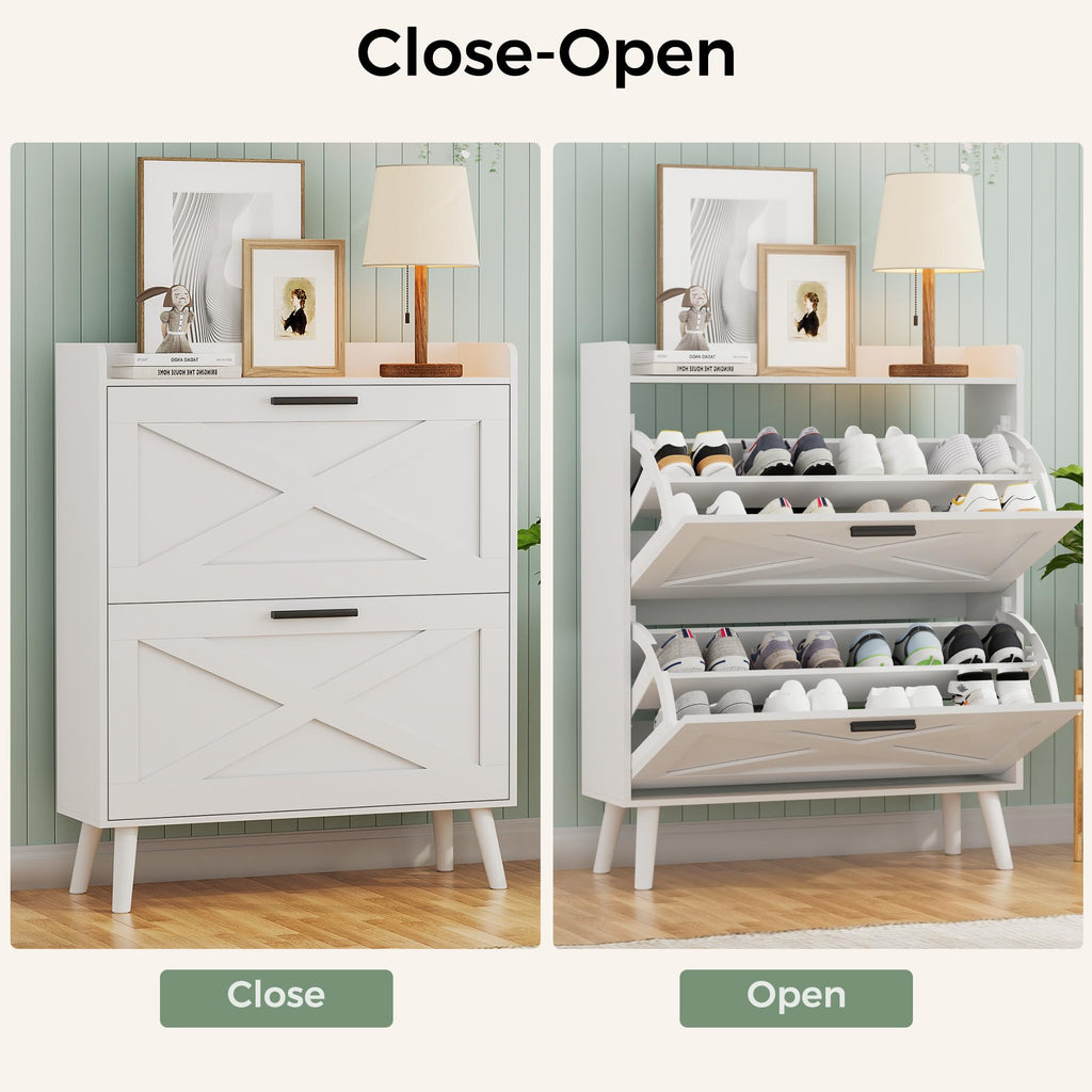Farmhouse Shoe Storage Cabinet with Flip Drawers F527