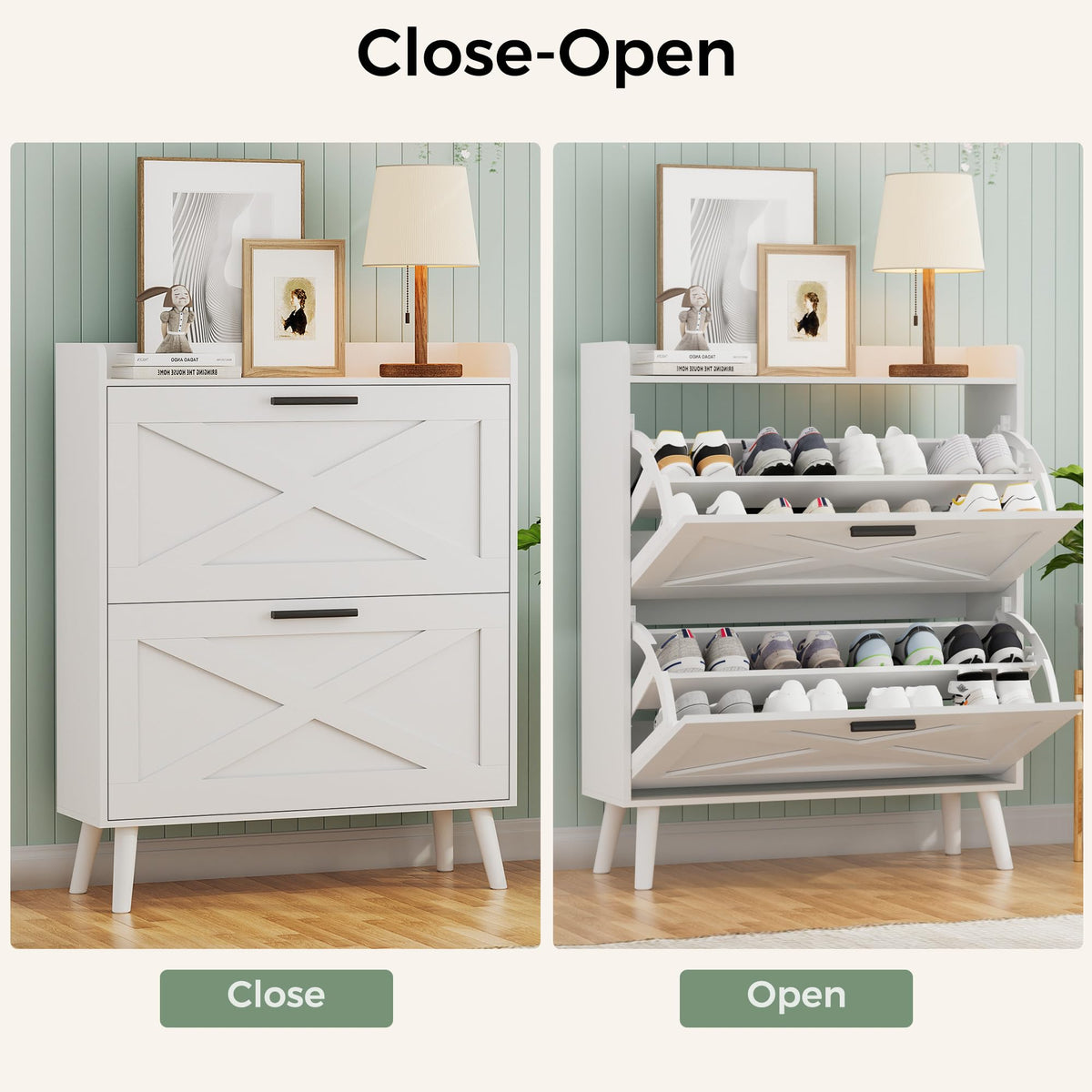 Farmhouse Shoe Storage Cabinet with Flip Drawers F527