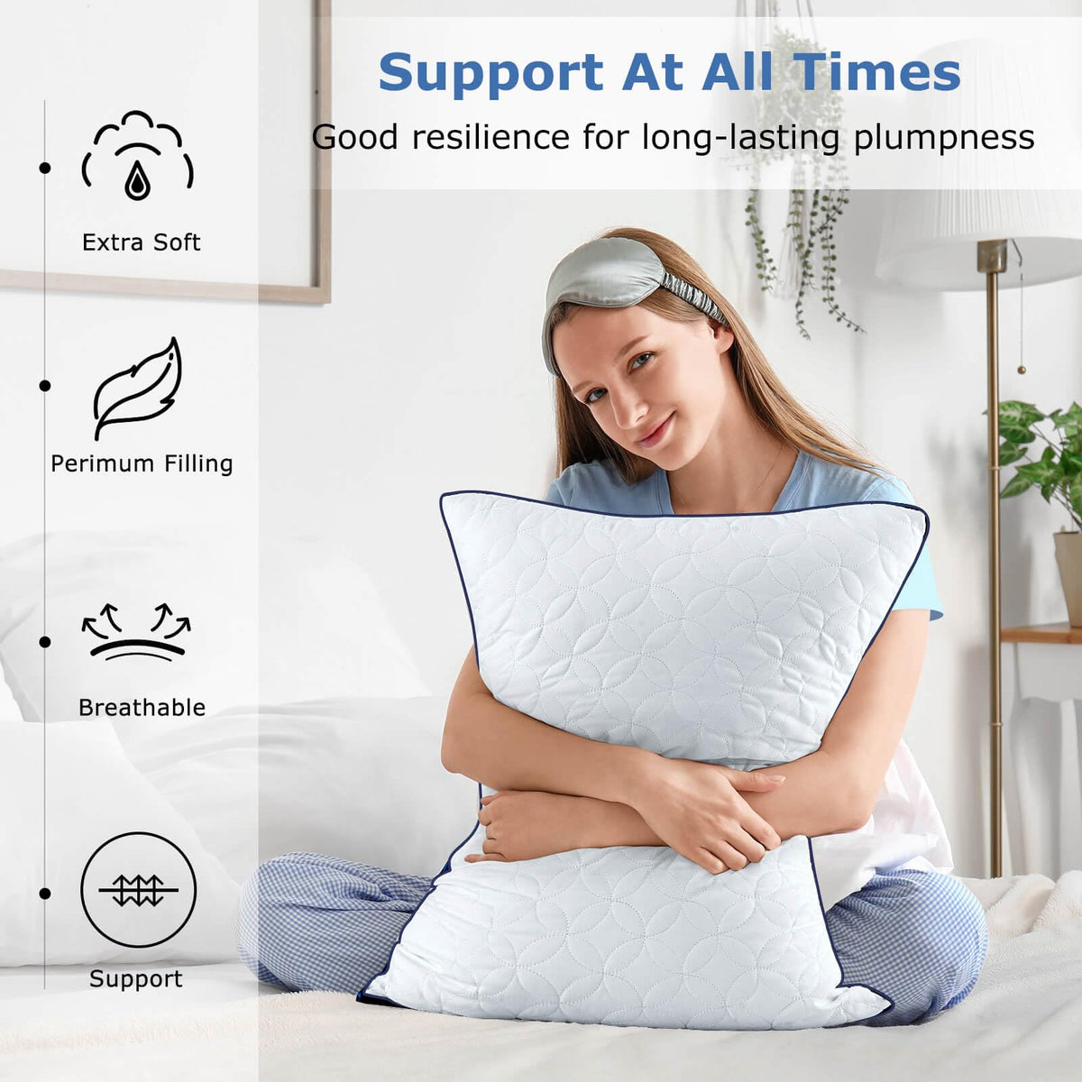 King Size Set of 2 Cooling Breathable Down Alternative Pillows X35364