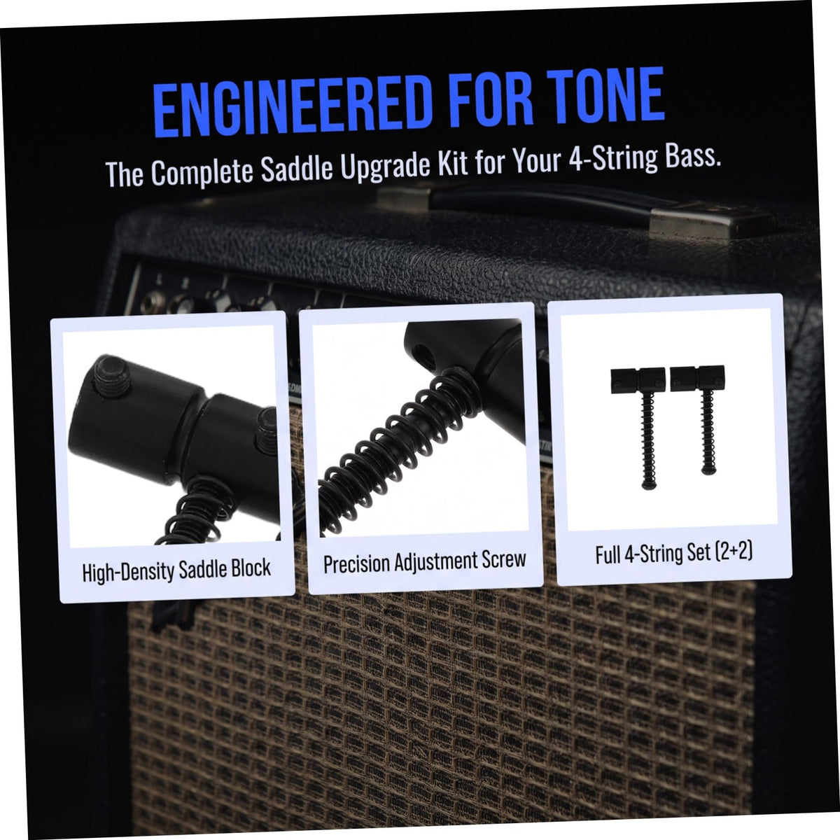 Metal Bass Guitar Bridge Saddles, 4-string, 2 Sets Black Z51401