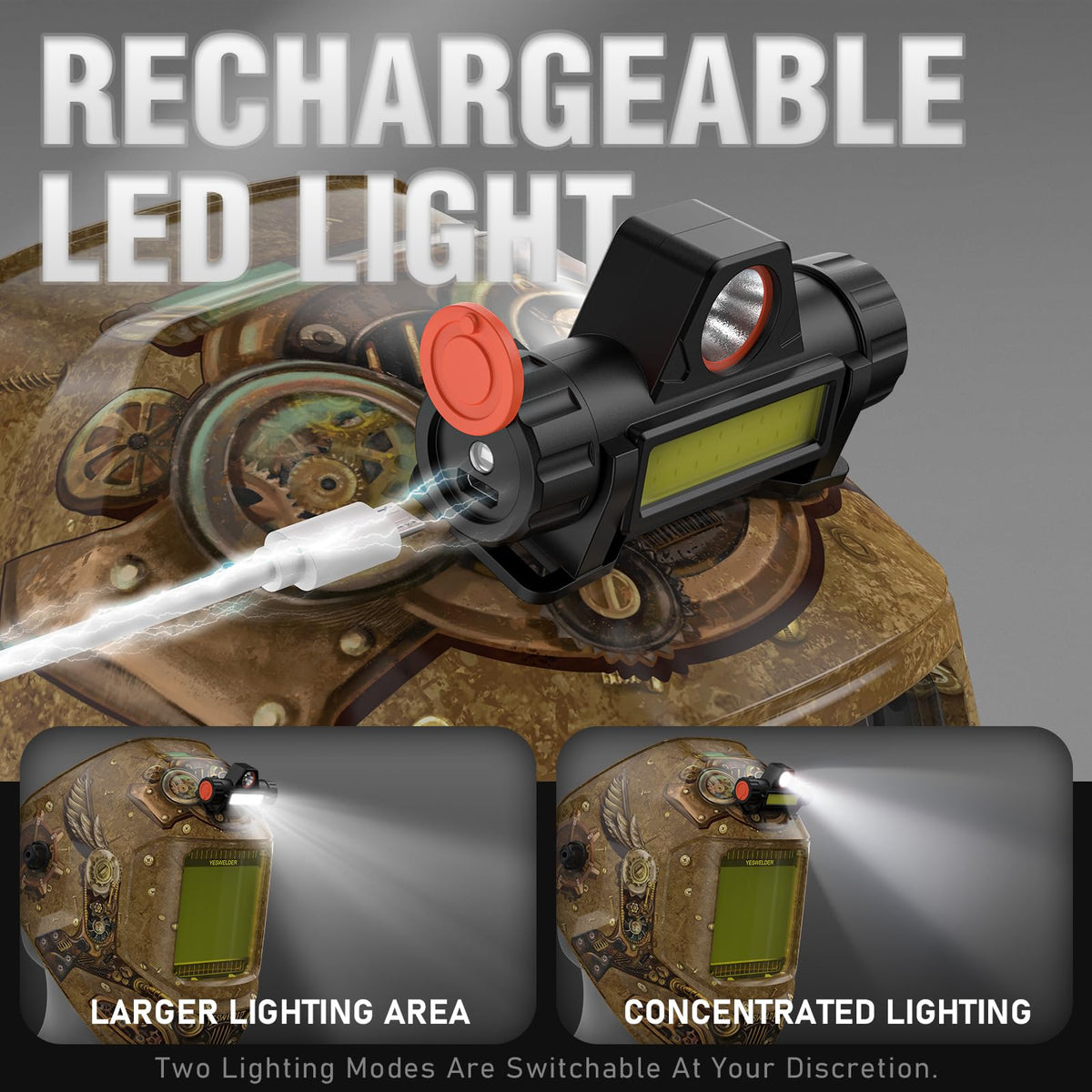 Auto-Darkening Welding Helmet with USB LED Work Light H51399