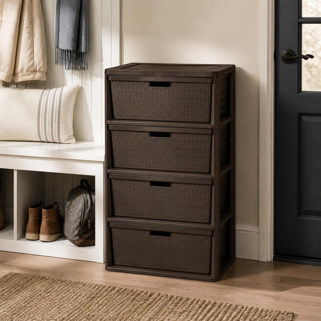 Brown 4 Drawer Plastic Storage Organizer Tower X742