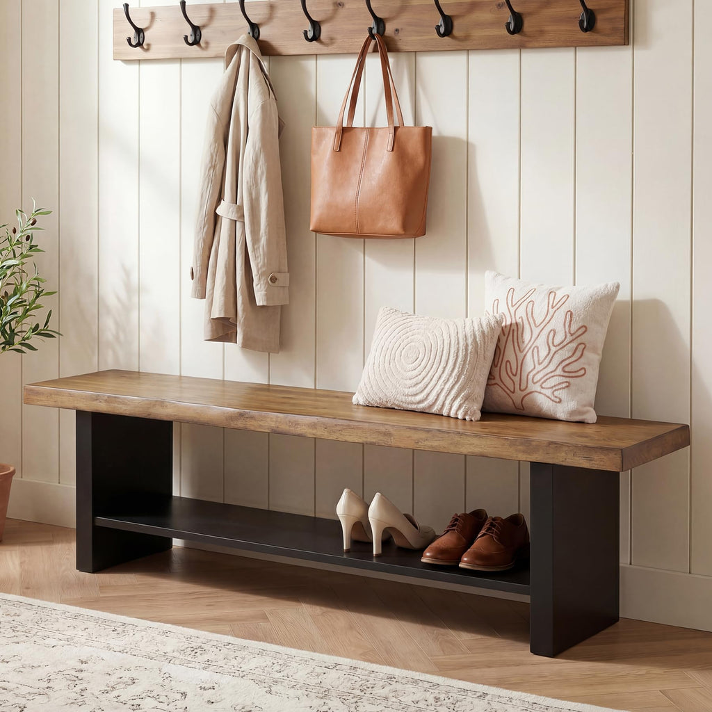 55" Solid Wood 2-Tier Shoe Storage Bench Z68723