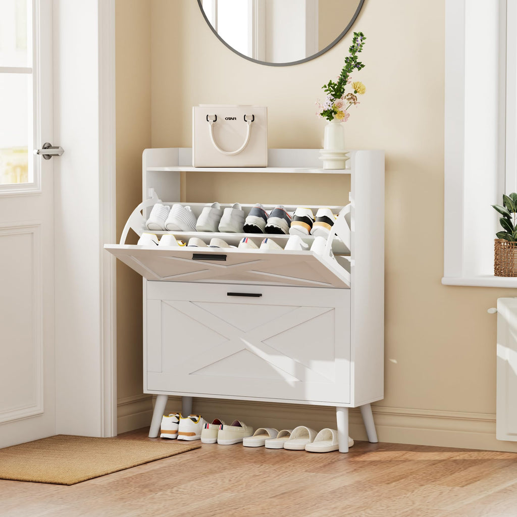 Farmhouse Shoe Storage Cabinet with Flip Drawers F527