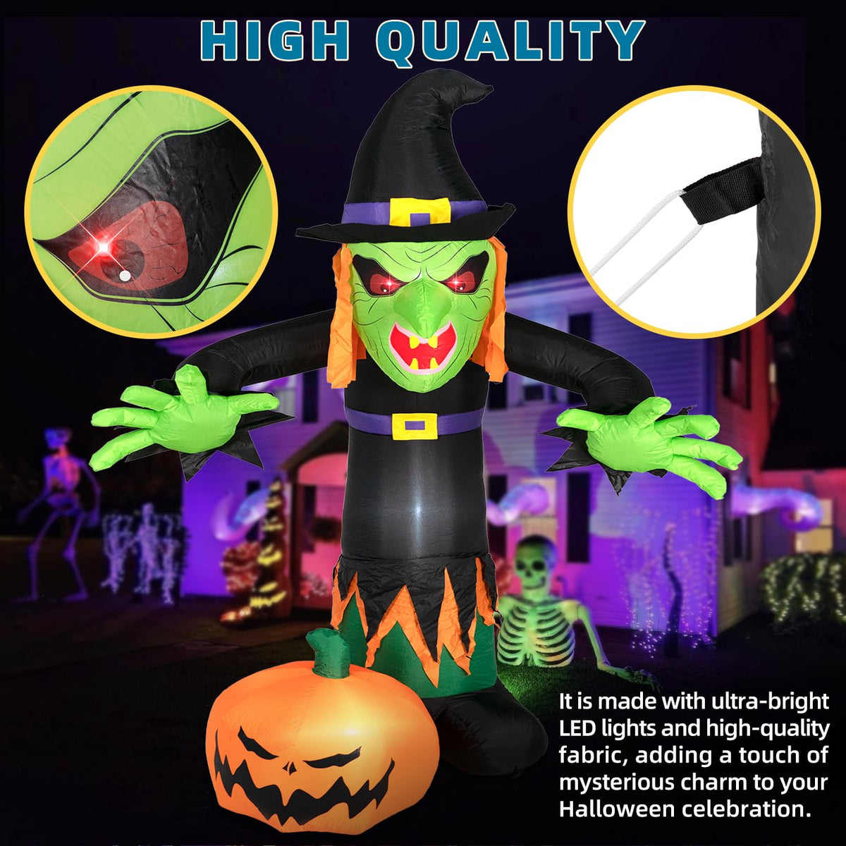 8FT Inflatable Witch Decorations with LED Lights G93316