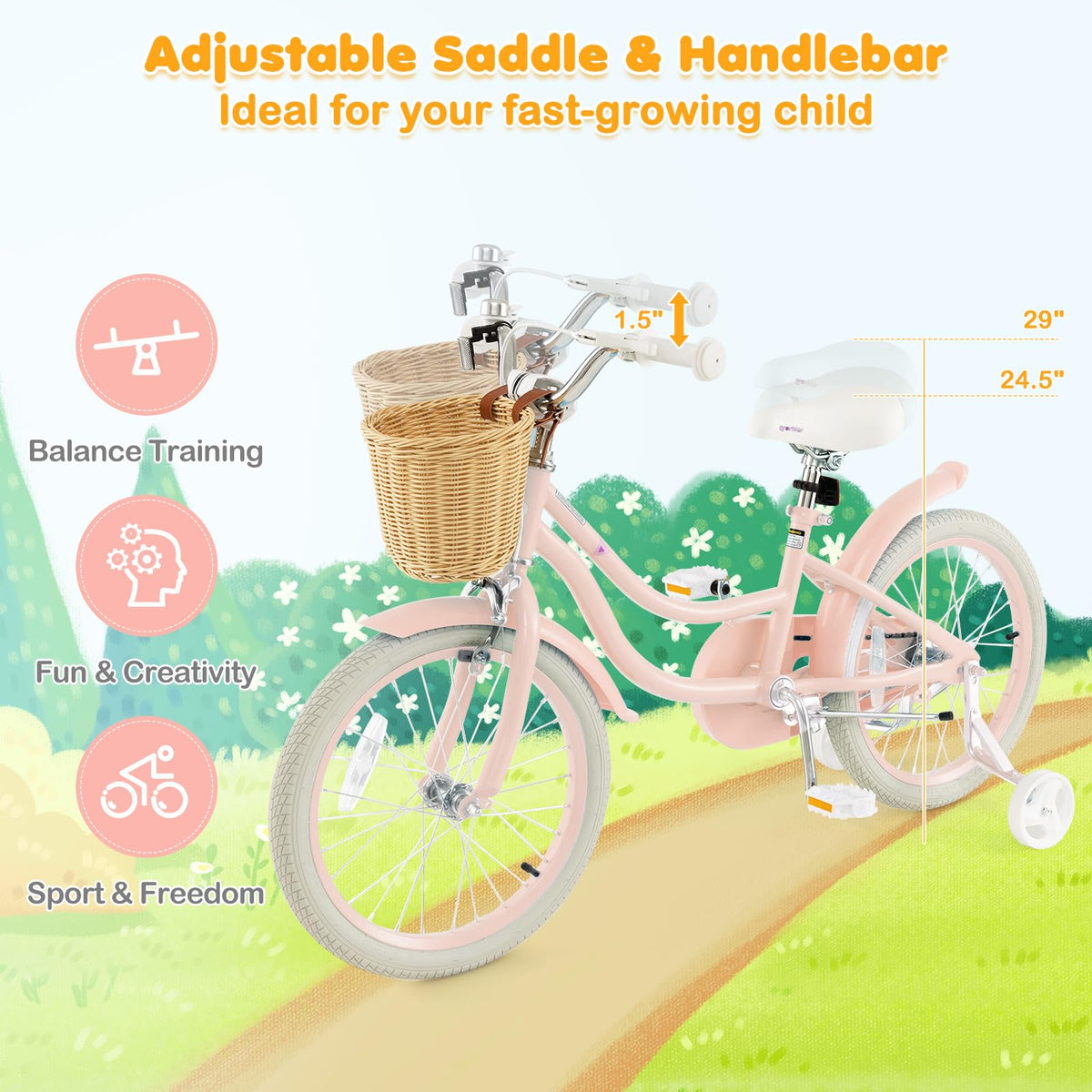 14 16 18 Inch Kids Bike with Training Wheels K44220