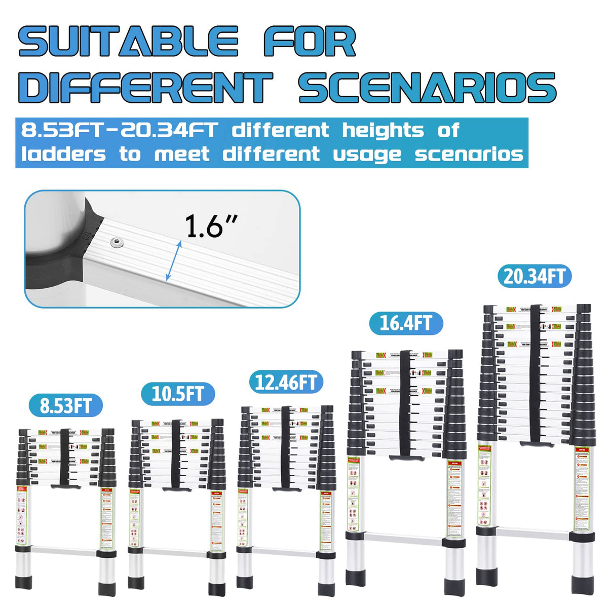10.5 ft Aluminum Telescopic Ladder with Non-Slip Feet V529