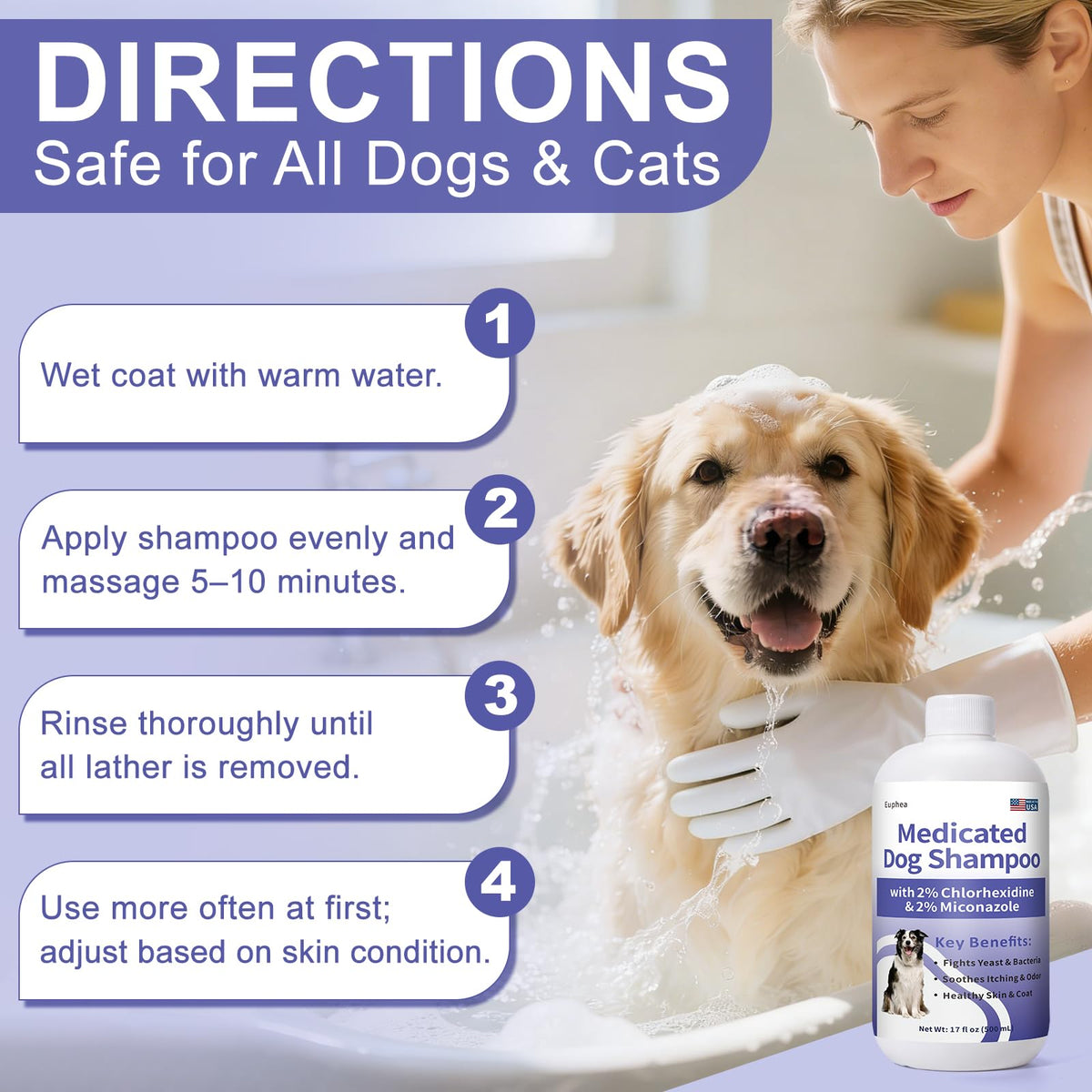 Medicated Dog Shampoo with 2% Miconazole & 2% Chlorhexidine 17 oz O589