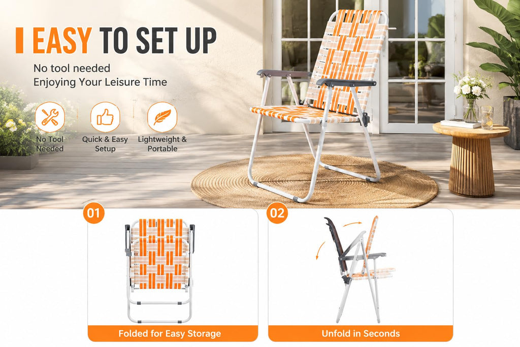 Webbed Foldable Metal Patio Chairs Set of 2 B8310