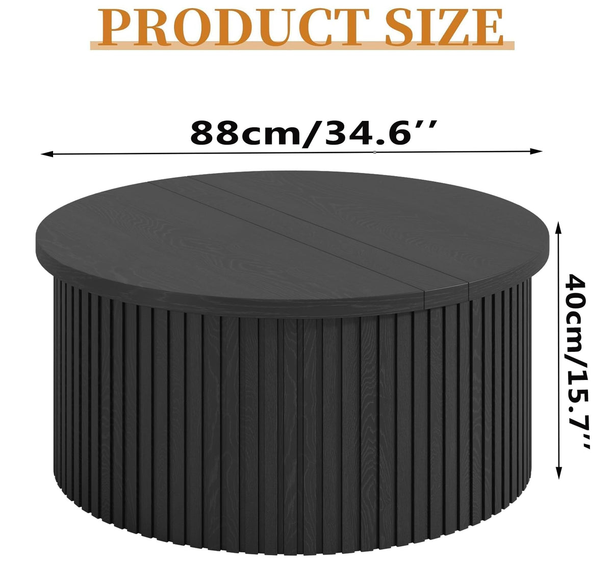 34.6" Fluted Round Lift Top Coffee Table with Hidden Storage, Black A79874